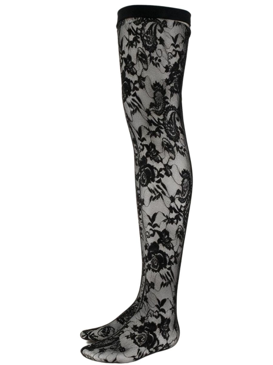 CandyMan 99968 Male Floral Stretch Lace Thigh Highs Black