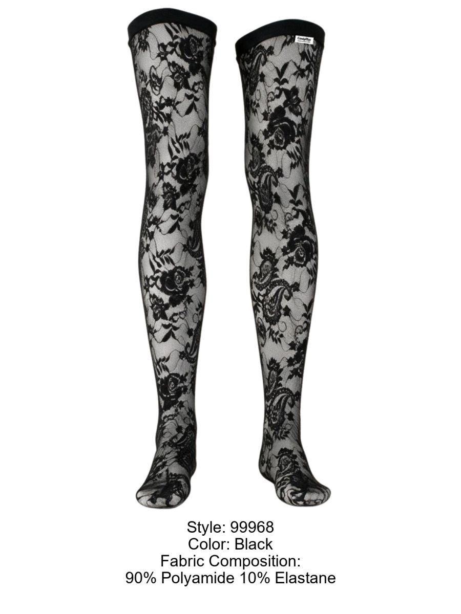 CandyMan 99968 Male Floral Stretch Lace Thigh Highs Black