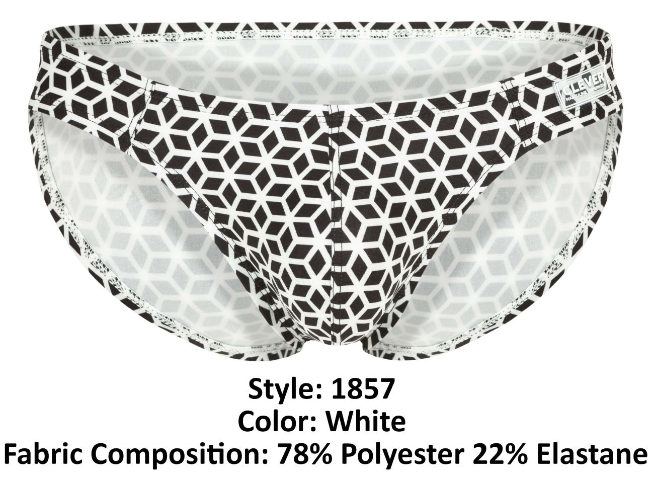Clever 1857 Mens Cuadricula Second Skin Bikini Brief White Geometric