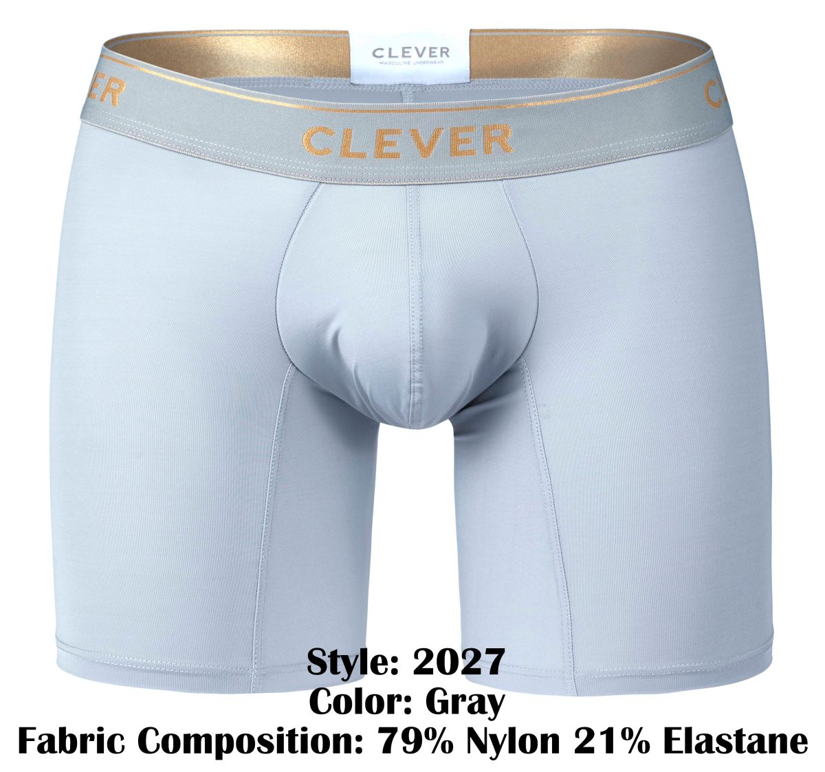 Clever 2027 Valladolid Mens Sleek Long Leg Boxer Briefs Gray