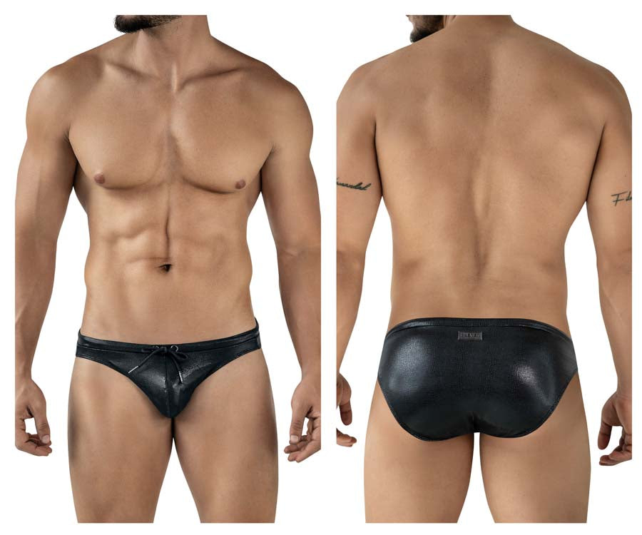 Clever 2065 Gorgona Mens Faux Leather Swim Briefs Black