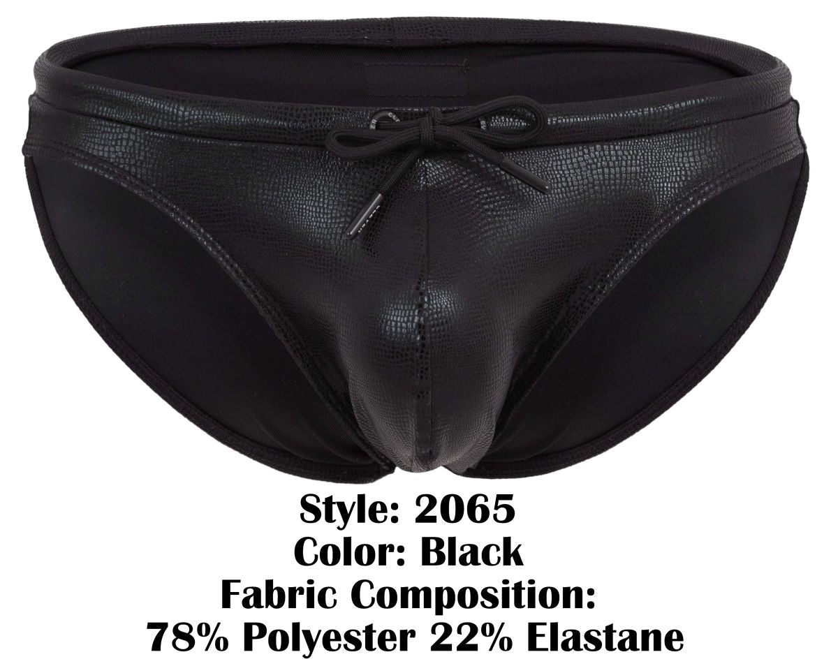 Clever 2065 Gorgona Mens Faux Leather Swim Briefs Black