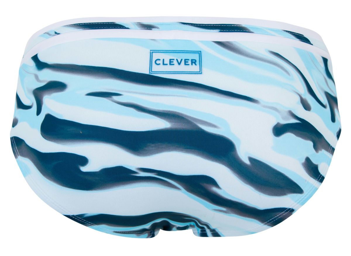 Clever 2067 Baru Mens Aqua Wave-Print Swim Briefs Blue