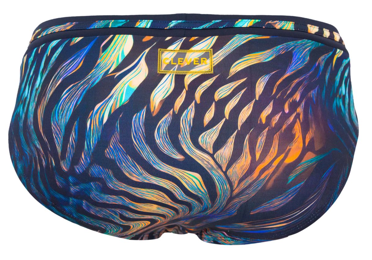 Clever 2068 Tumaco Mens Tiger Print Swim Briefs Black Multi
