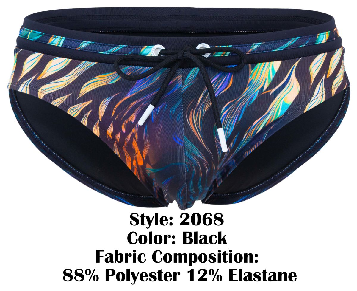 Clever 2068 Tumaco Mens Tiger Print Swim Briefs Black Multi