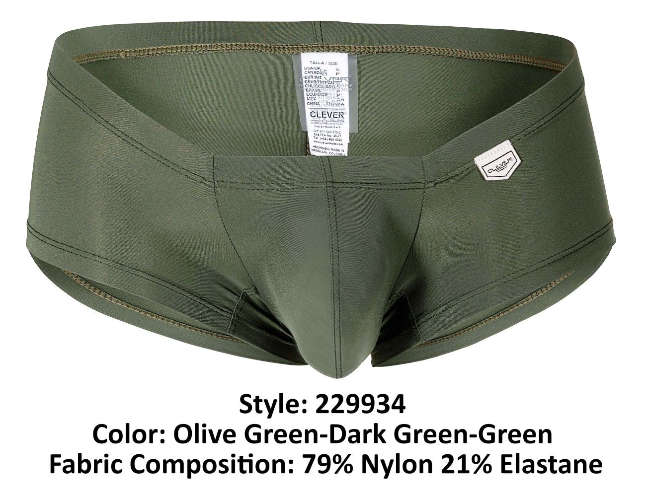 Clever 229934 3PK Australian Latin Trunks Olive Green-Dark Green-Green