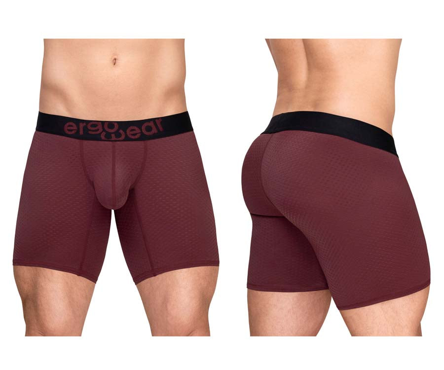 ErgoWear EW1796 MAX FLOW Mens Long Sleek Boxer Briefs Burgundy