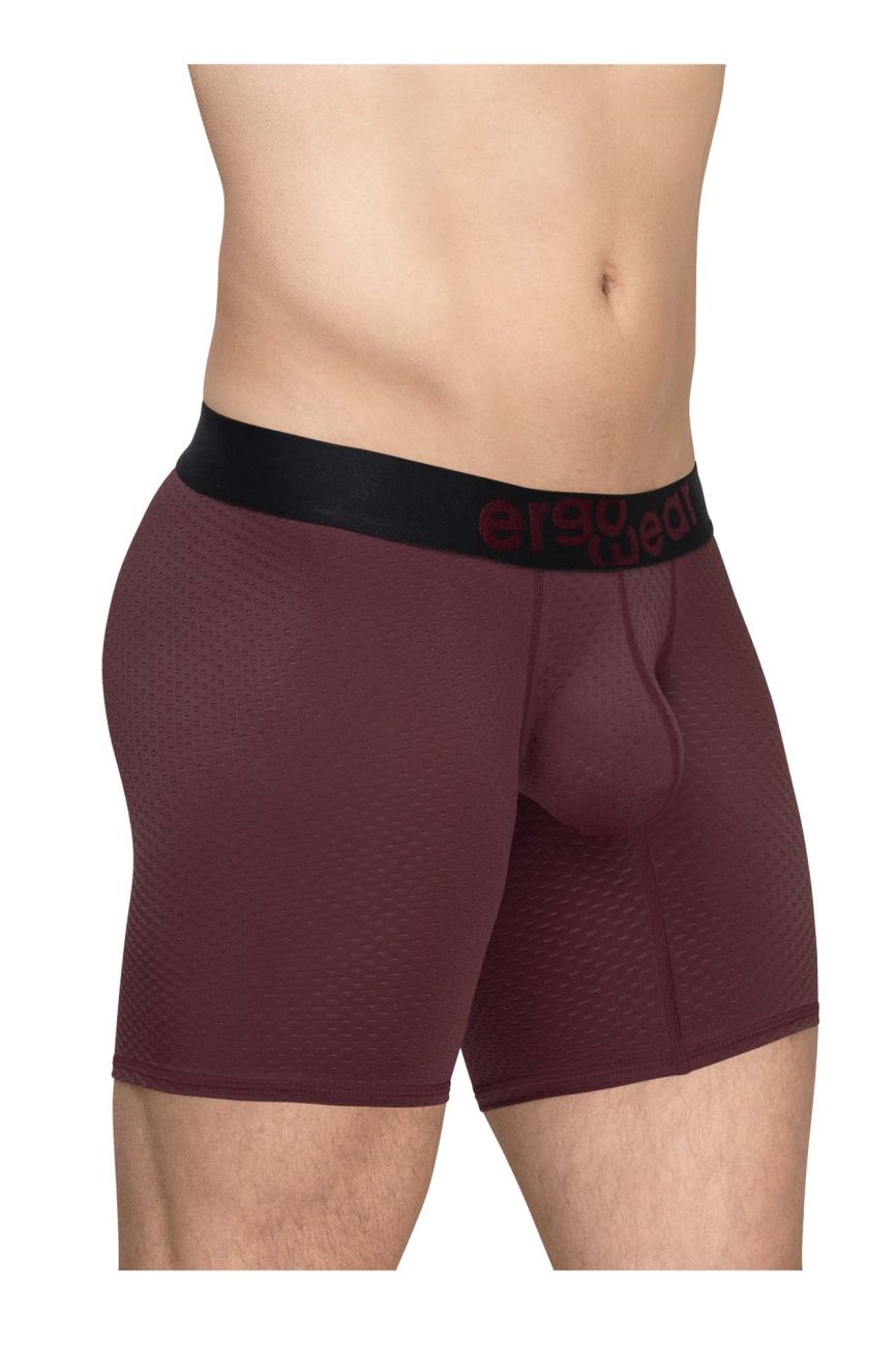 ErgoWear EW1796 MAX FLOW Mens Long Sleek Boxer Briefs Burgundy
