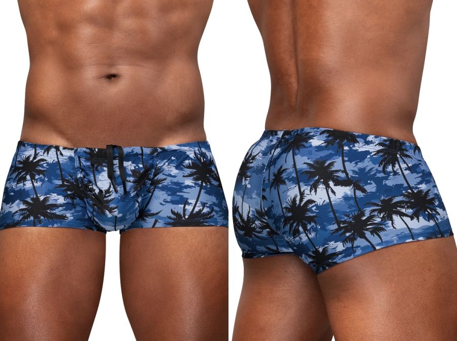 ErgoWear EW1825 Tropical Camo Male Swim Trunks Dark Blue Palms