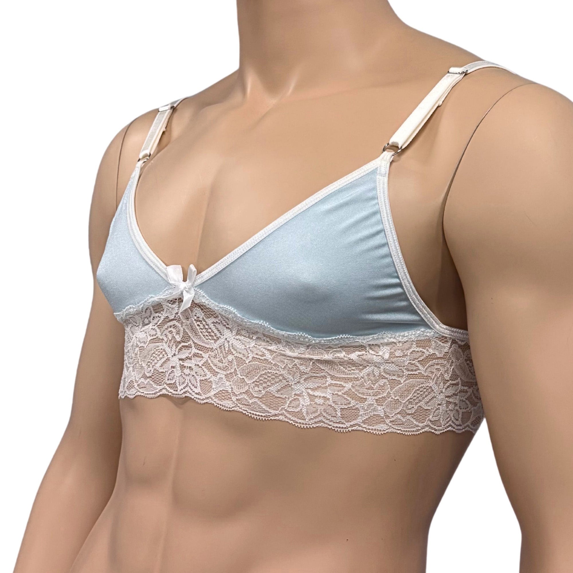 Mens Jackie & Lace Bra Top with Fun & Flirty Detail Light Blue & White Lace