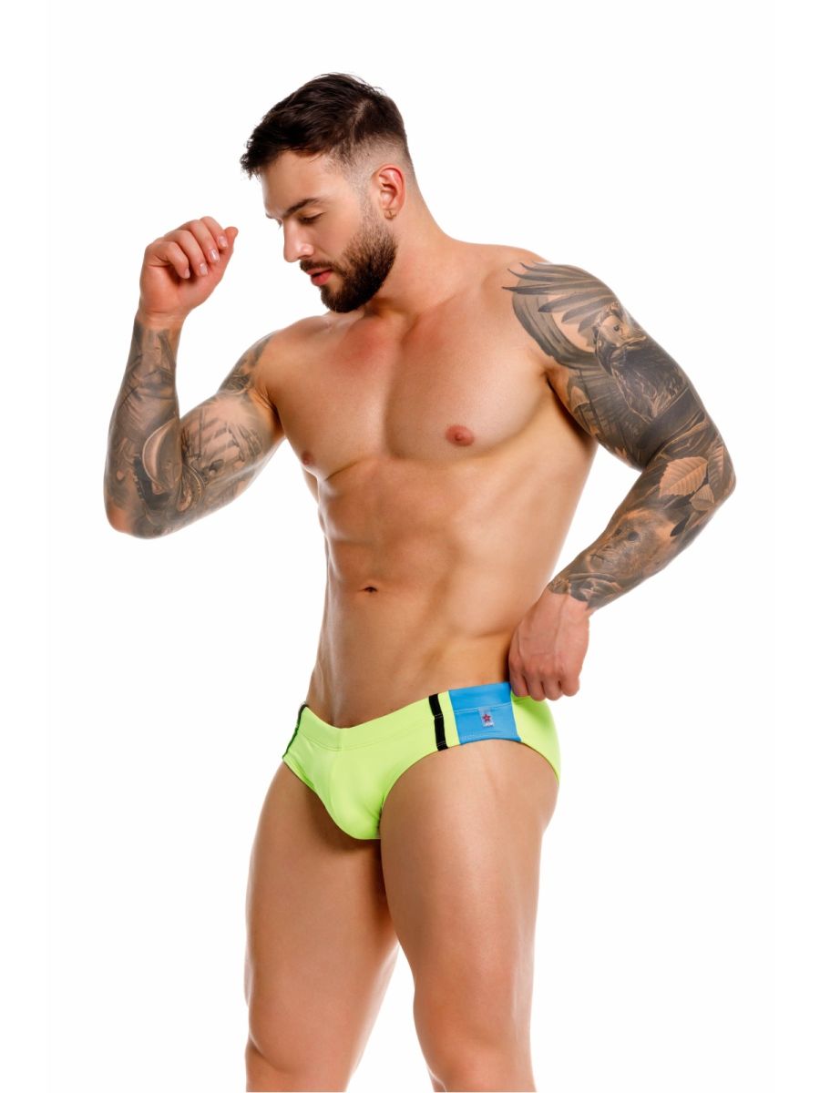 JOR 2384 Mens Neon Wind Swim Briefs with Support Green Plus Sizes