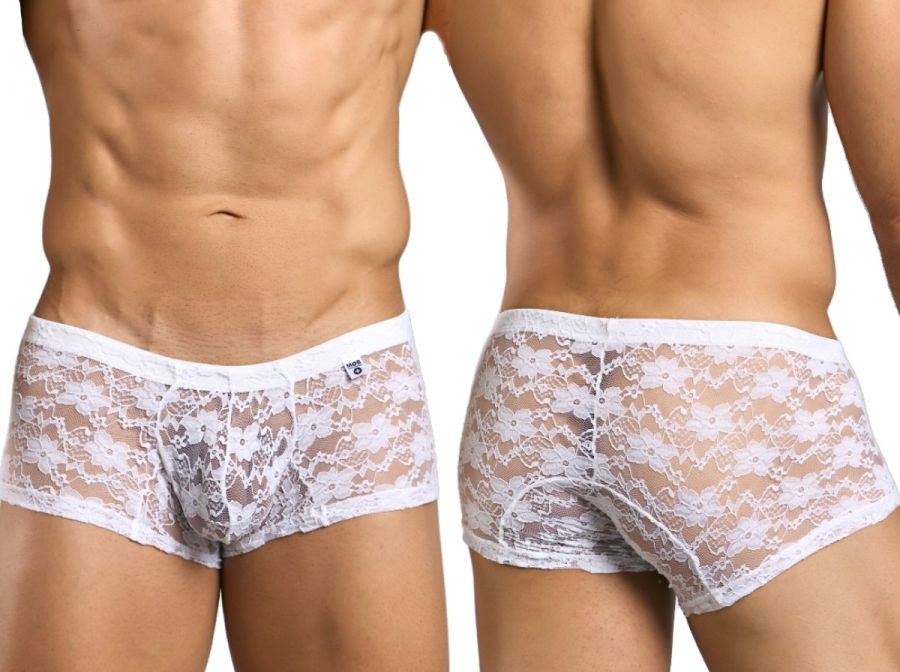 MaleBasics MBL78 Mens Sexy Barely There Trunks White Lace