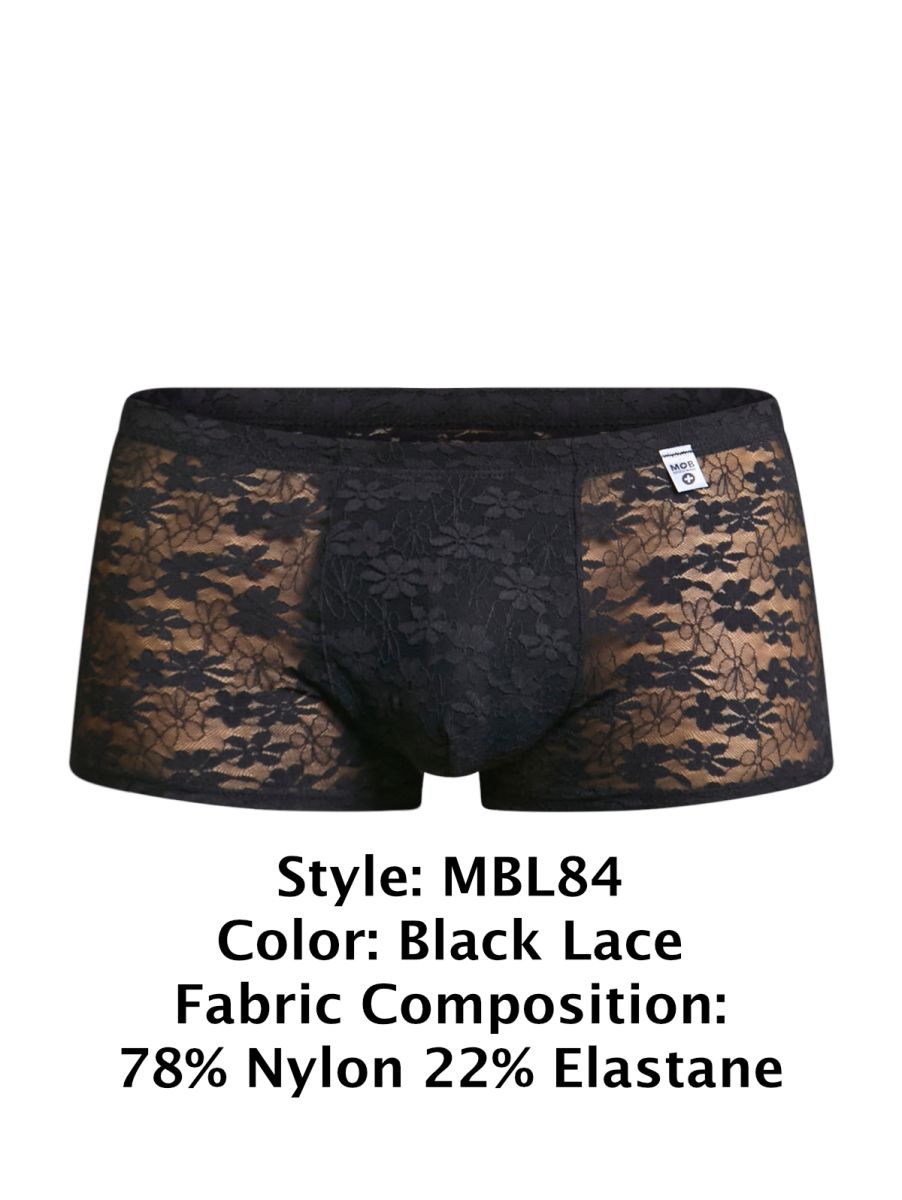 MaleBasics MBL84 Mens Classic Pouch Trunks Black Lace