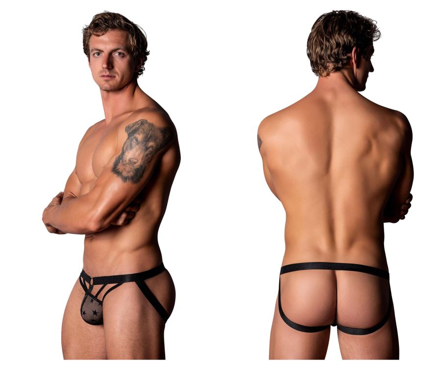 Male Power 386-291 Love Star Jock with Ring Black