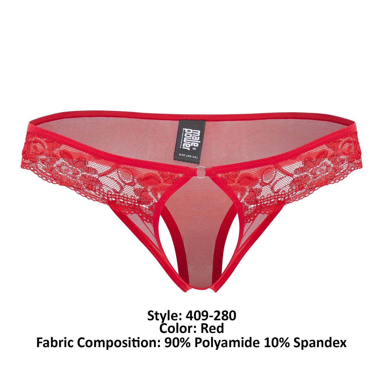 Male Power 409-280 Sassy Lace Open Ring Thong Red