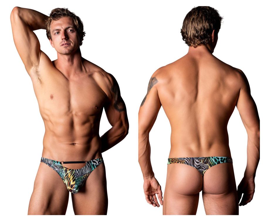 Male Power 439-295 Go Wild Thong with 2 Rings Multi Animal