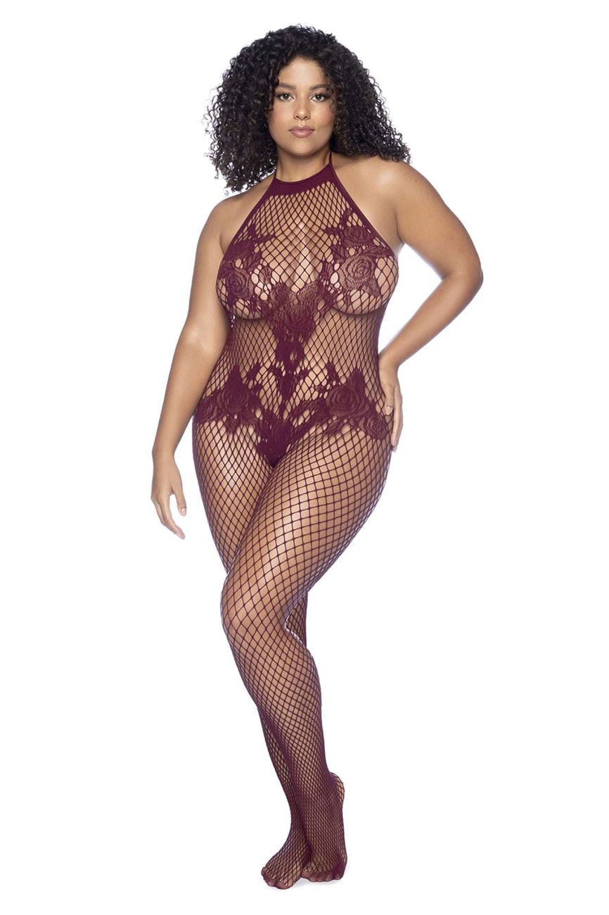 Mapale 1116X Halter And Crotchless Floral Bodystocking