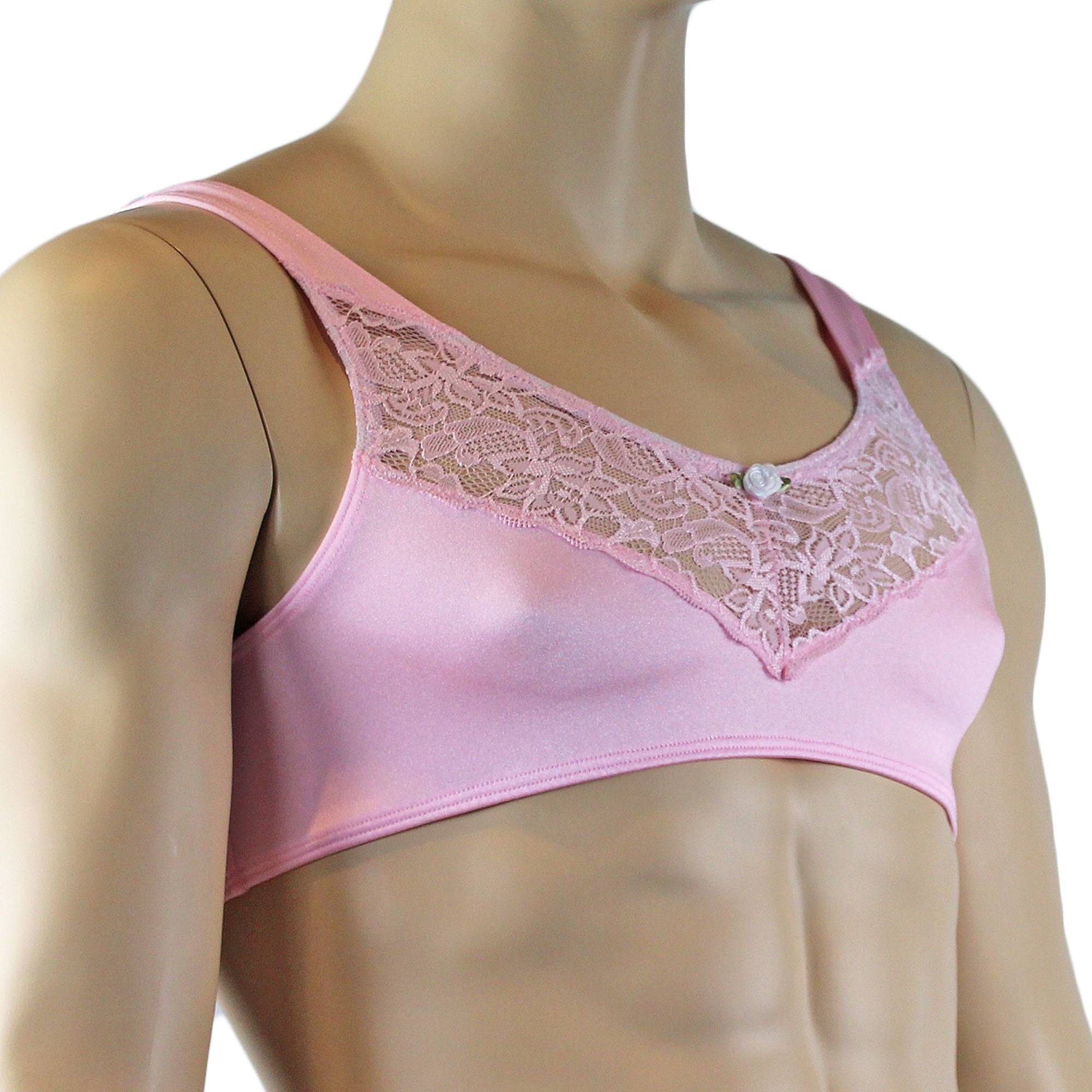 Male Penny Lingerie Bra Top with V Lace Front Light Pink