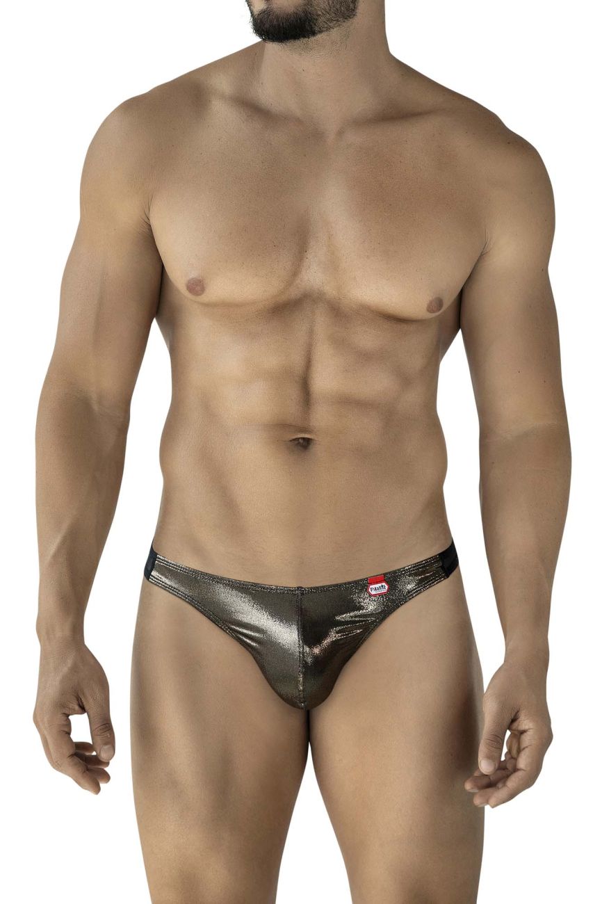 Pikante 2123 Glitters Mens Metallic Gold Front Thongs Black