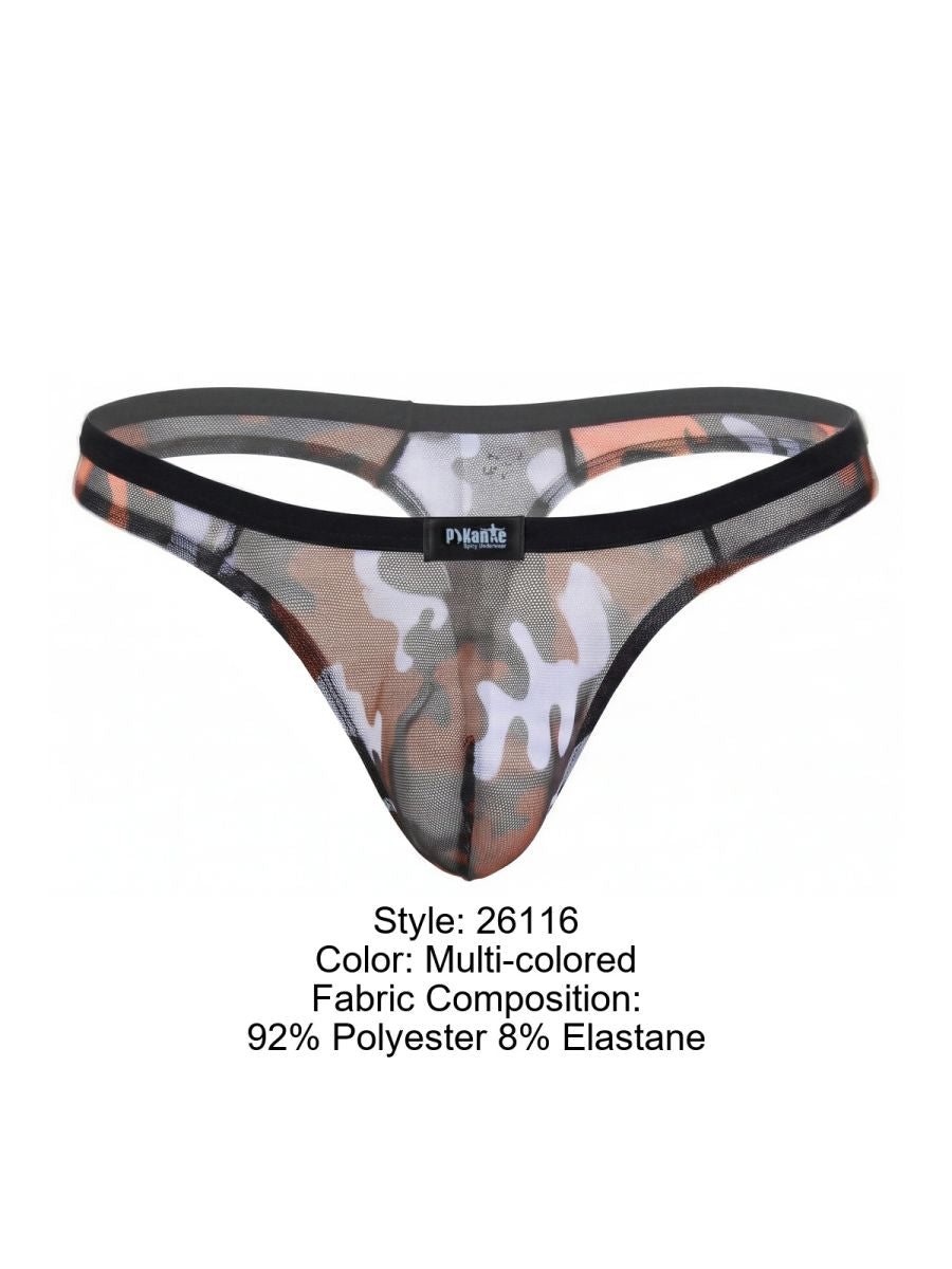 Pikante PIK 26116 Mens Camo Sheer Thongs Multi-coloured