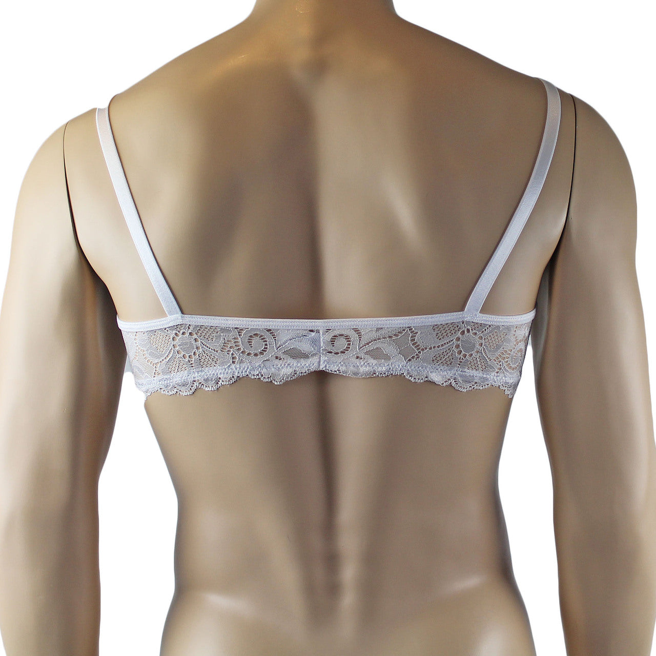 Mens Sweetheart Scalloped Shiny Lace Bra Top for Males (white plus other colours)