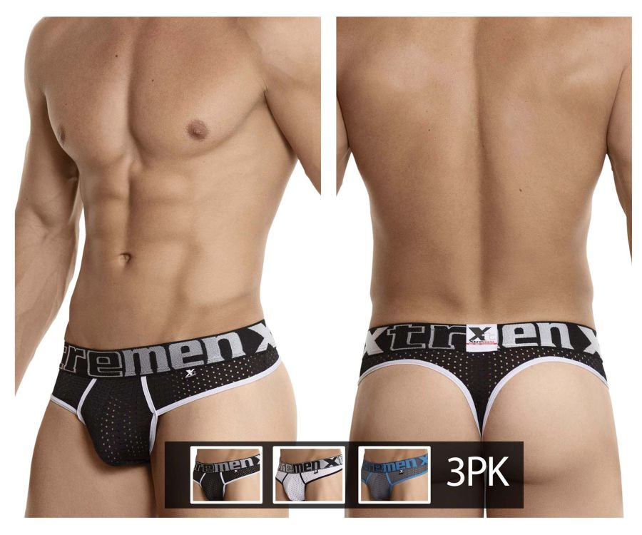 Xtremen 91036-3 3PK Thongs Black-White-Gray