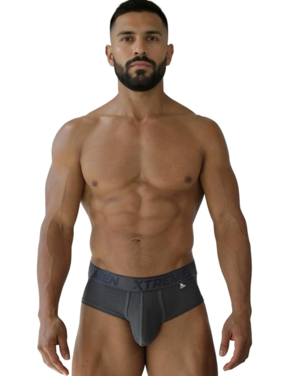 Xtremen 91250 XTREMEN Mens Athletic Performance Mesh Briefs Gray