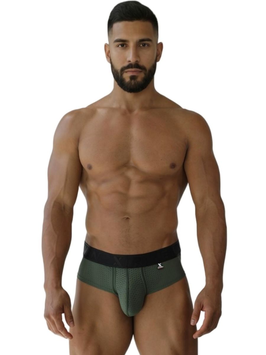 Xtremen 91250 XTREMEN Mens Athletic Performance Mesh Briefs Military Green