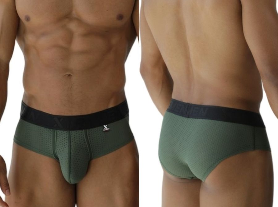 Xtremen 91250 XTREMEN Mens Athletic Performance Mesh Briefs Military Green