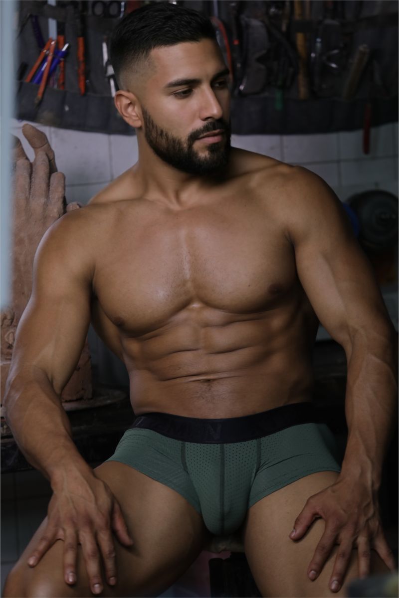 Xtremen 91252 XTREMEN Mens Signature Breathable Modern Trunks Military Green
