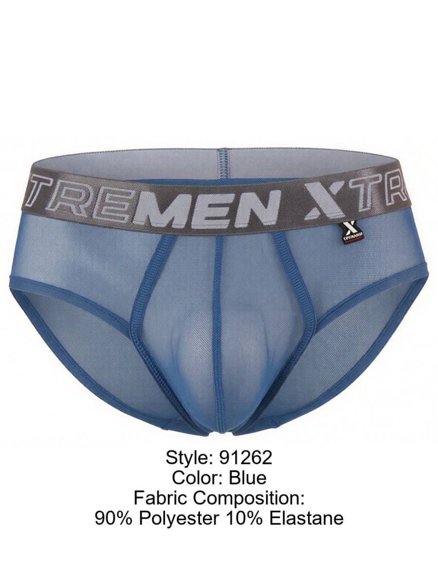 Xtremen 91262 Mens Sexy Microfiber Sheer Mesh Briefs Blue