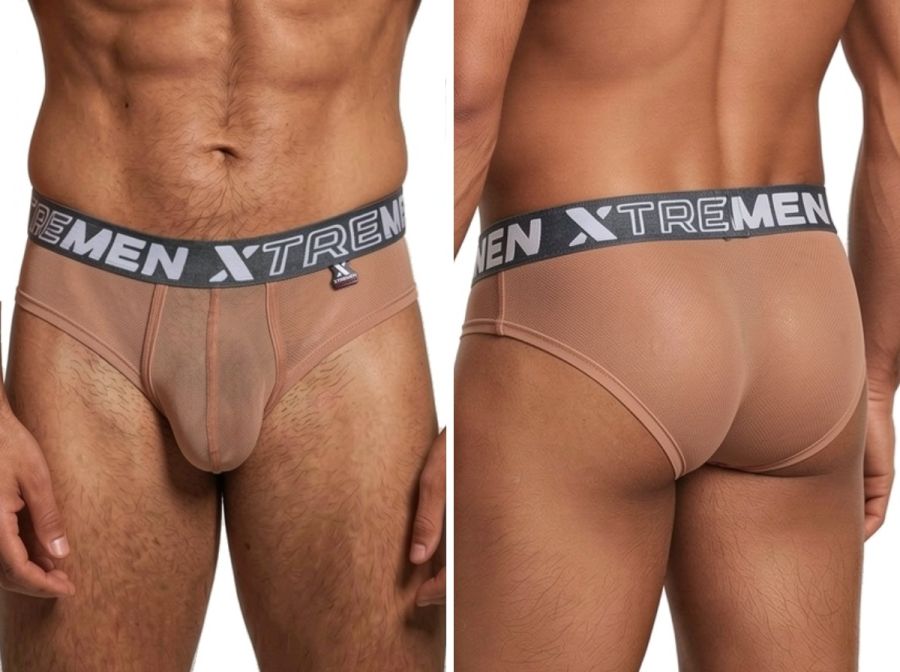 Xtremen 91262 Mens Sexy Microfiber Sheer Mesh Briefs Brown