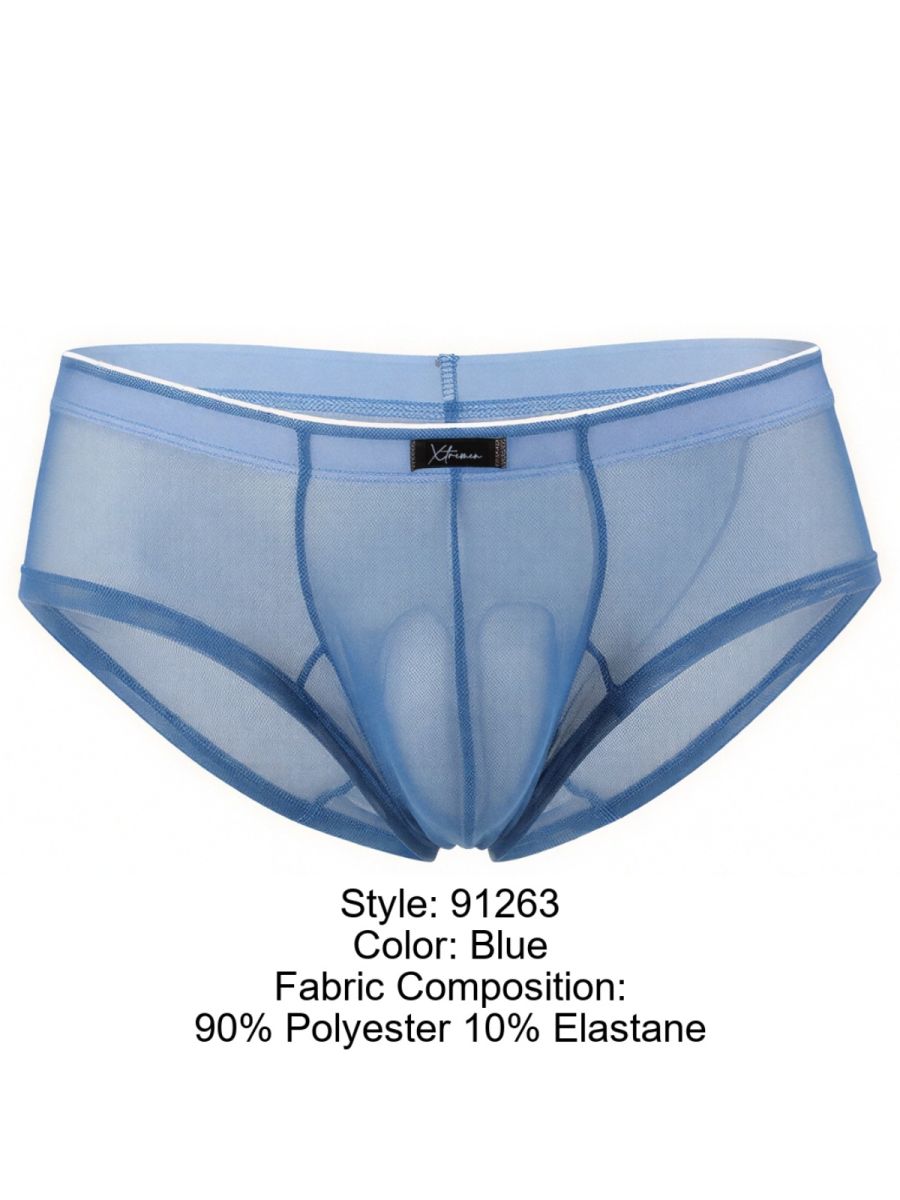 Xtremen 91263 Mens Sheer See-through Microfiber Mesh Briefs Blue