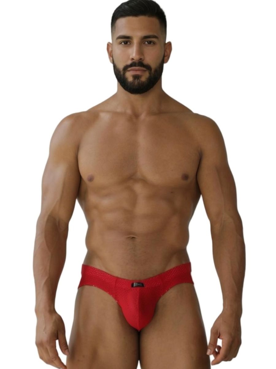 Xtremen 91270 Mens Sleek Low-Rise Perforated Briefs Red