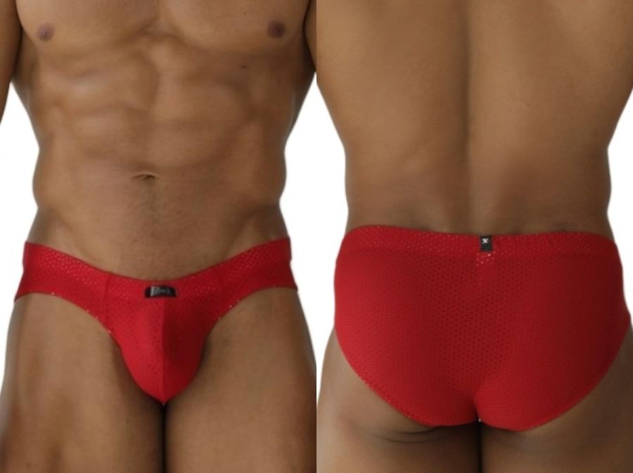 Xtremen 91270 Mens Sleek Low-Rise Perforated Briefs Red