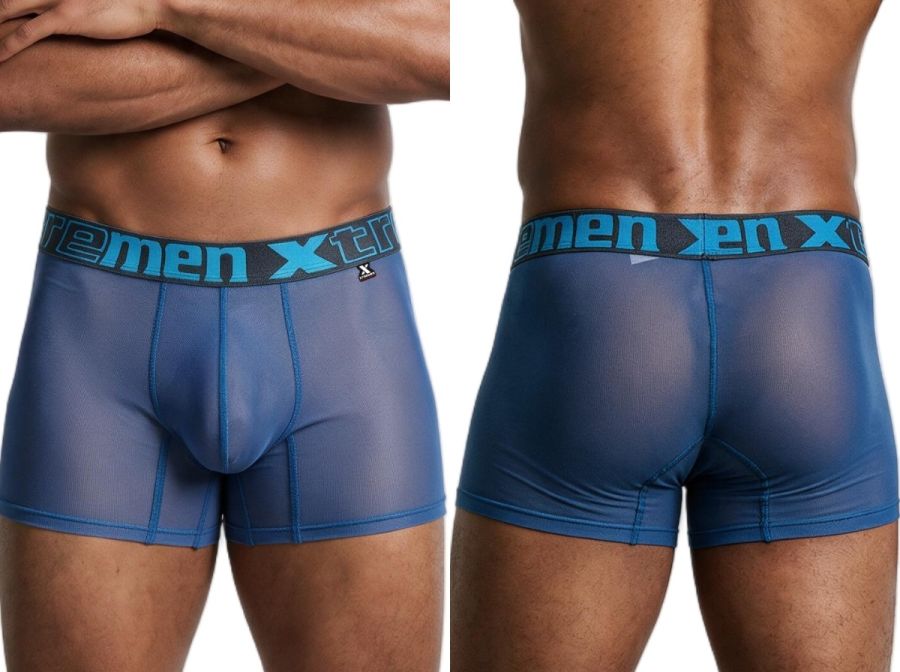 Xtremen 91277 Mens Microfiber Sheer Mesh Boxer Briefs Blue