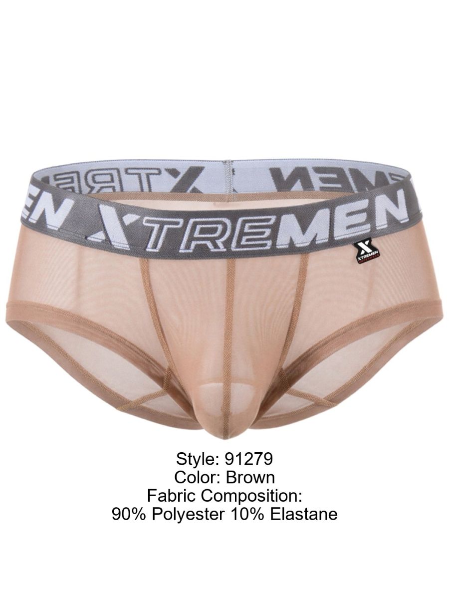 Xtremen 91279 Mens Microfiber Sheer Stretch Mesh Briefs Brown