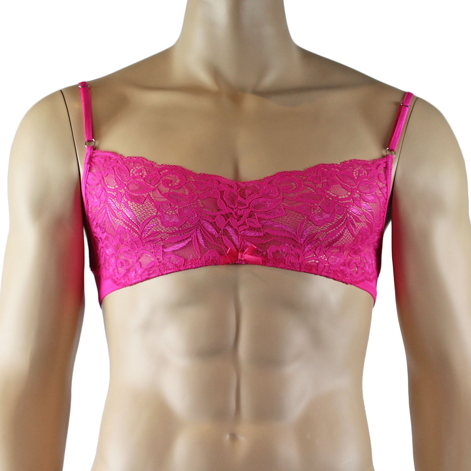 Mens Kristy Lace & Mesh Bra Top BR02L and Thong Panty Hot Pink