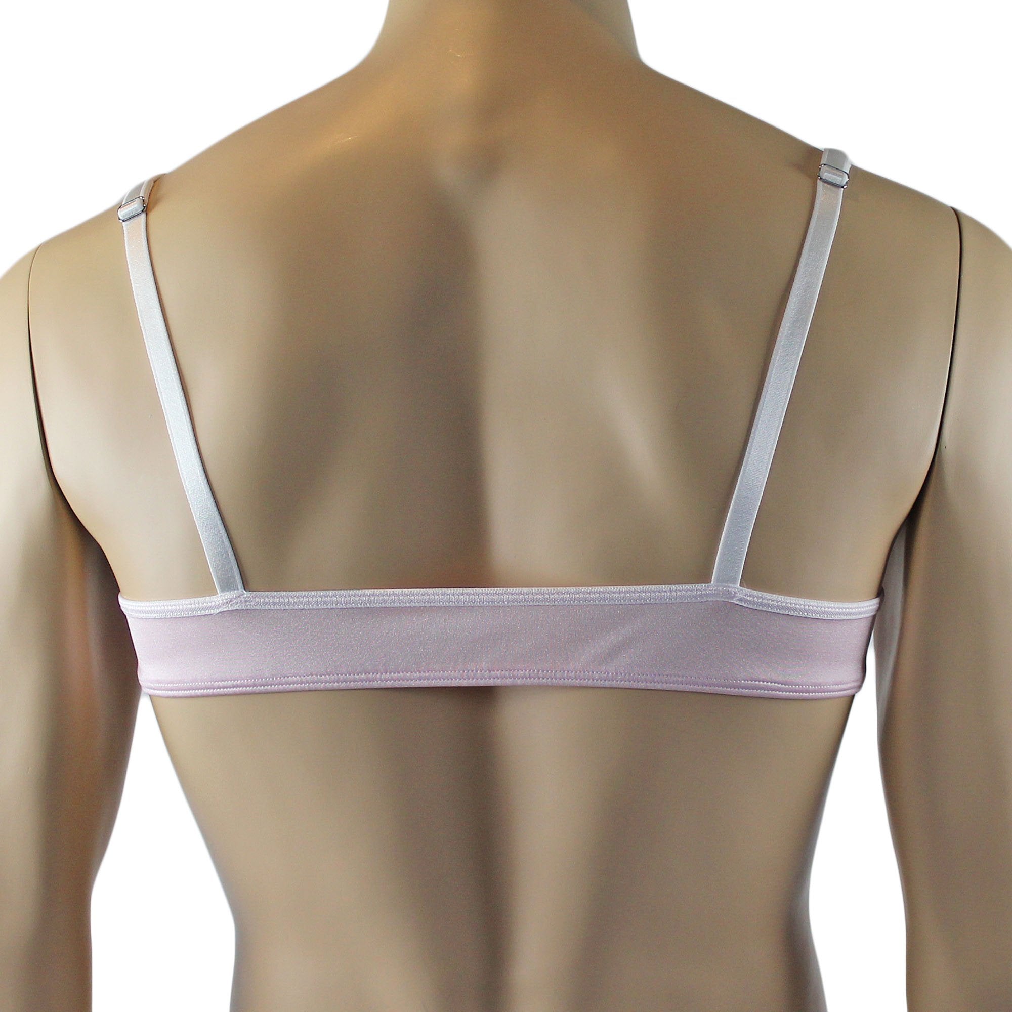Mens Isabel Bra Top with Floral Lace Trim Male Lingerie Light Pink and White Lace