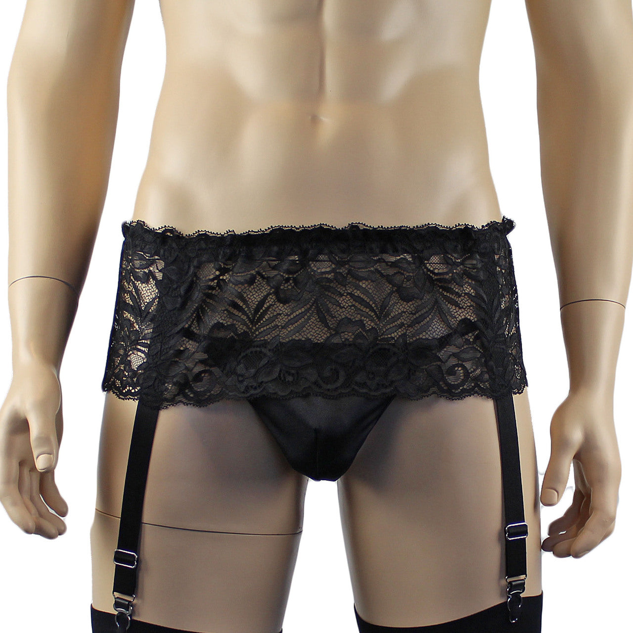 Mens Kristy Wide Lace Garter Belt Black Mens Lingerie Black