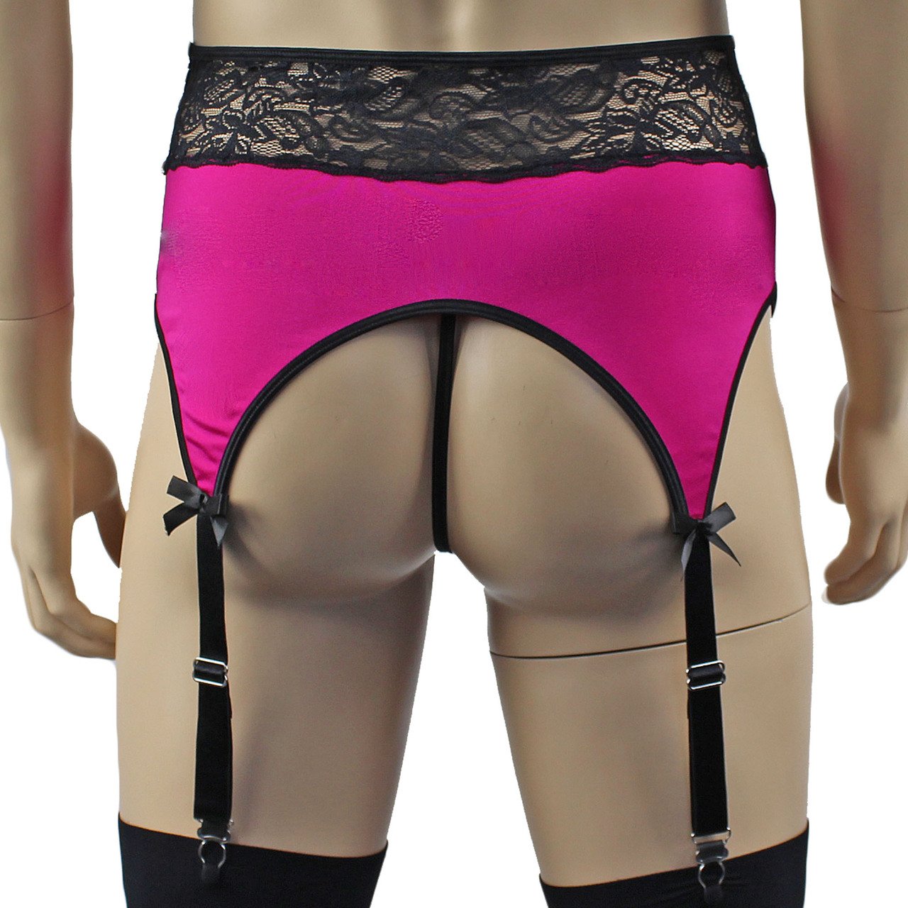 Mens Glamour Lycra & lace High Cut Garterbelt (raspberry plus other colours)