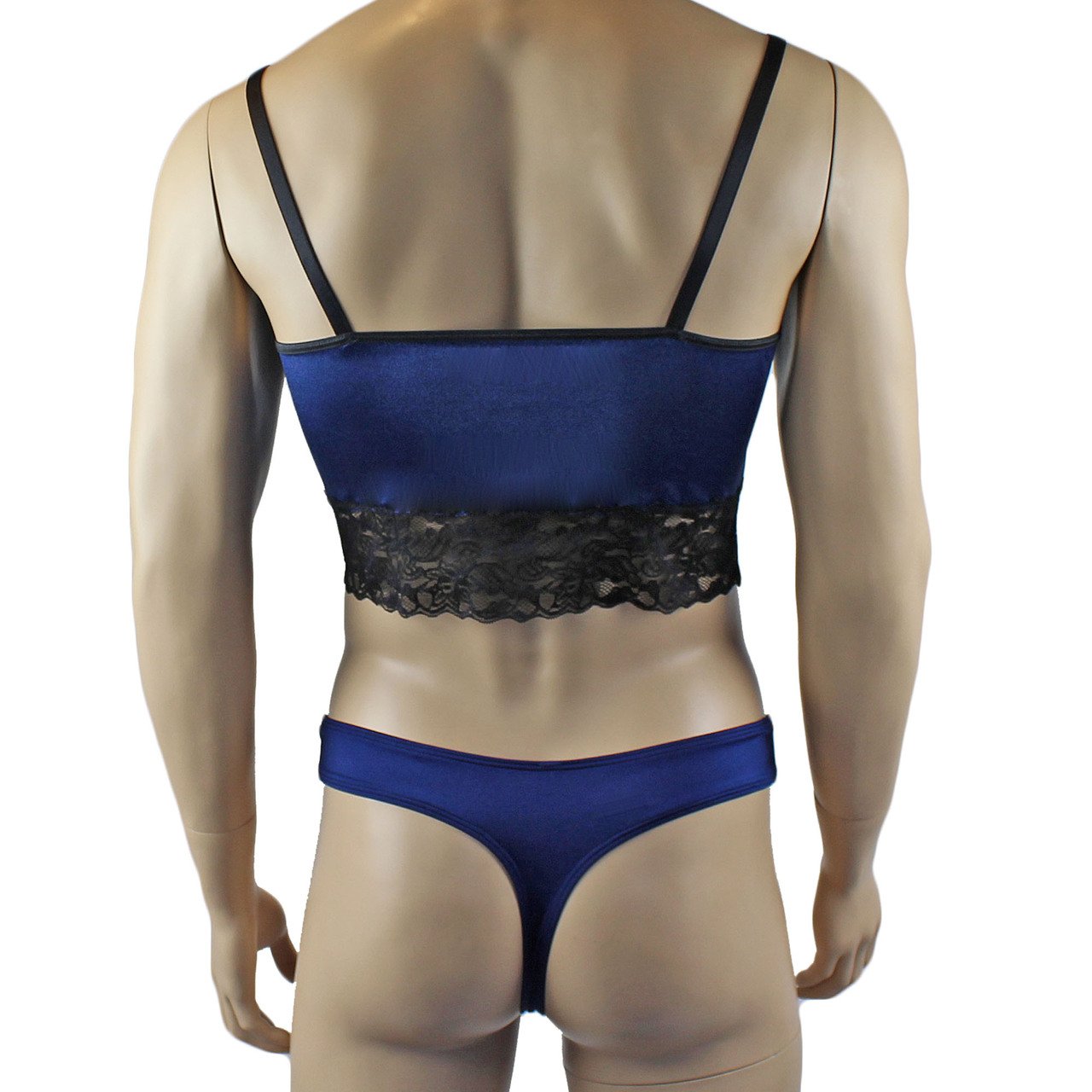 Mens Glamour Camisole Top with High Waist Thong- Sizes up to 3XL (navy and other colours)