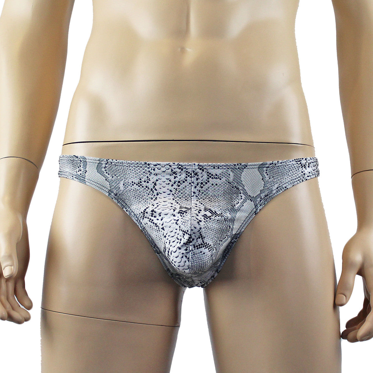 Mens Grey Snake Print Bra Top for Males & Thong
