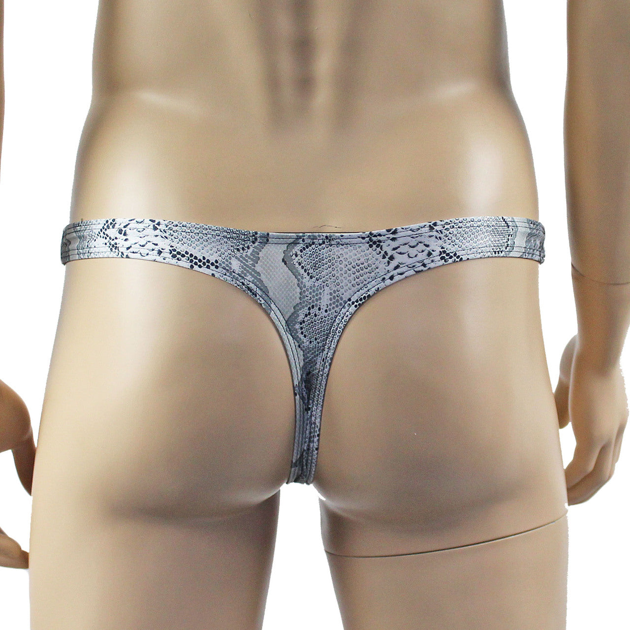 Mens Grey Snake Print Bra Top for Males & Thong