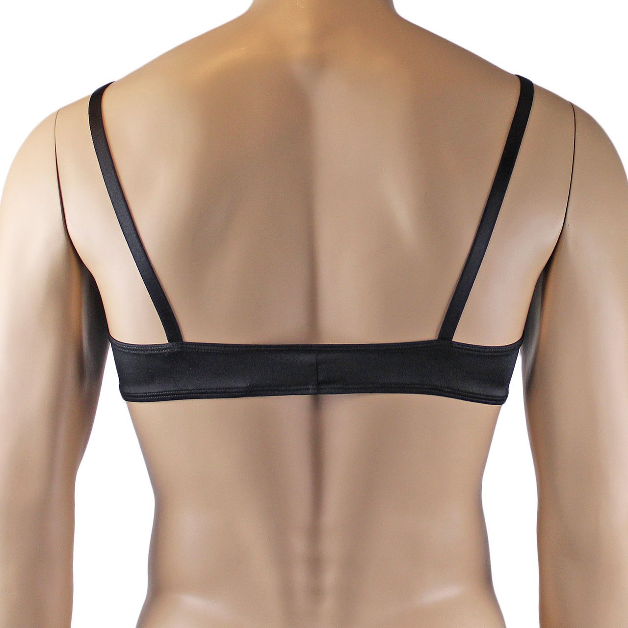 Mens Satin Bra Top, G string and Garterbelt Lingerie Black