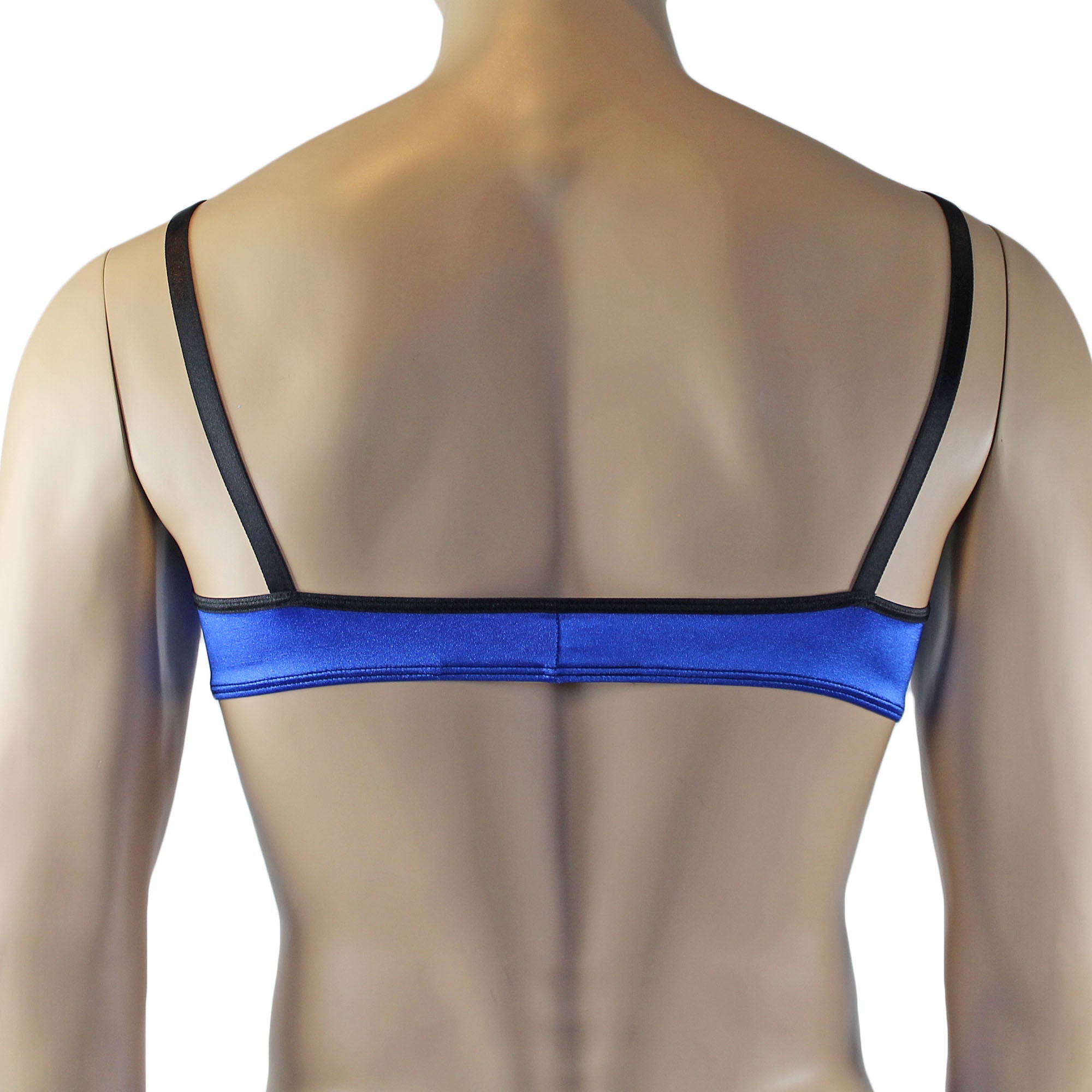 Mens Jenny Shiny Spandex Bra Top, G string and Garterbelt Multi Set Blue Orange Green