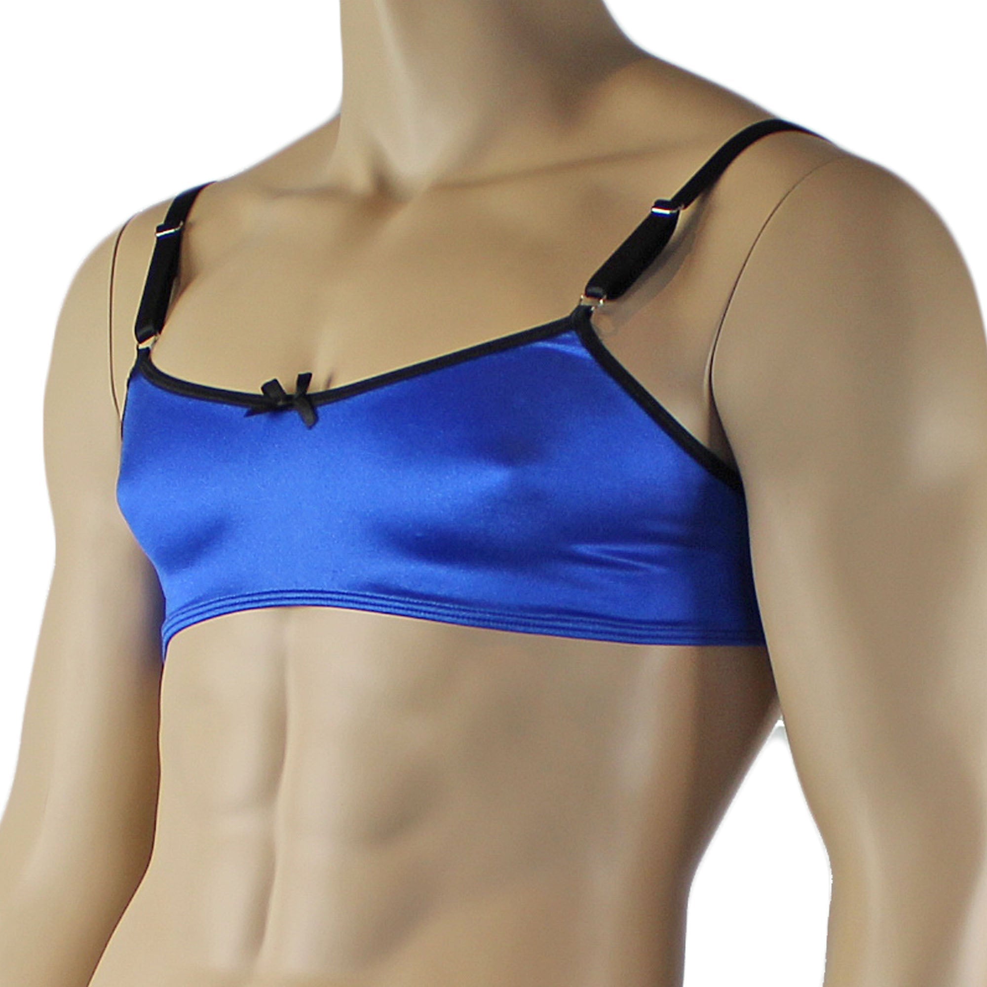 Mens Jenny Shiny Spandex Bra Top with Adjustable Straps Blue & Black