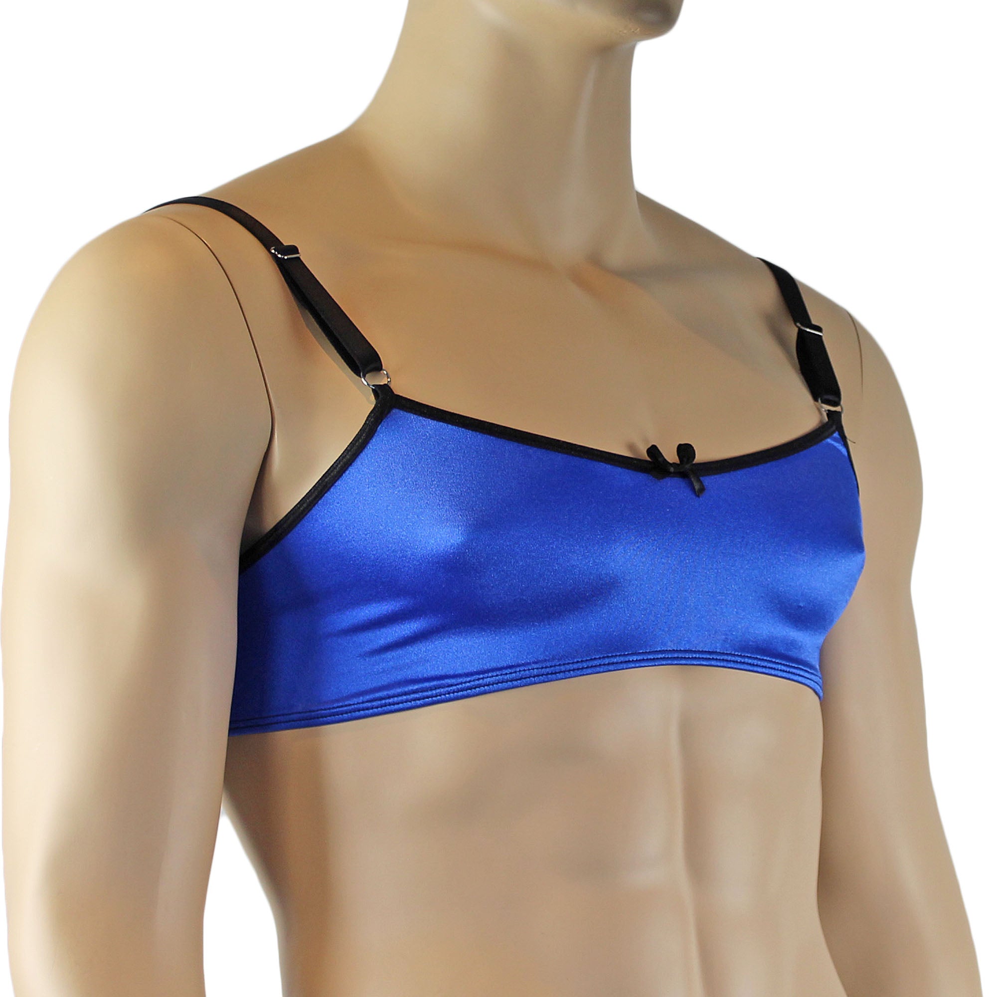 Mens Jenny Shiny Spandex Bra Top with Adjustable Straps Blue & Black