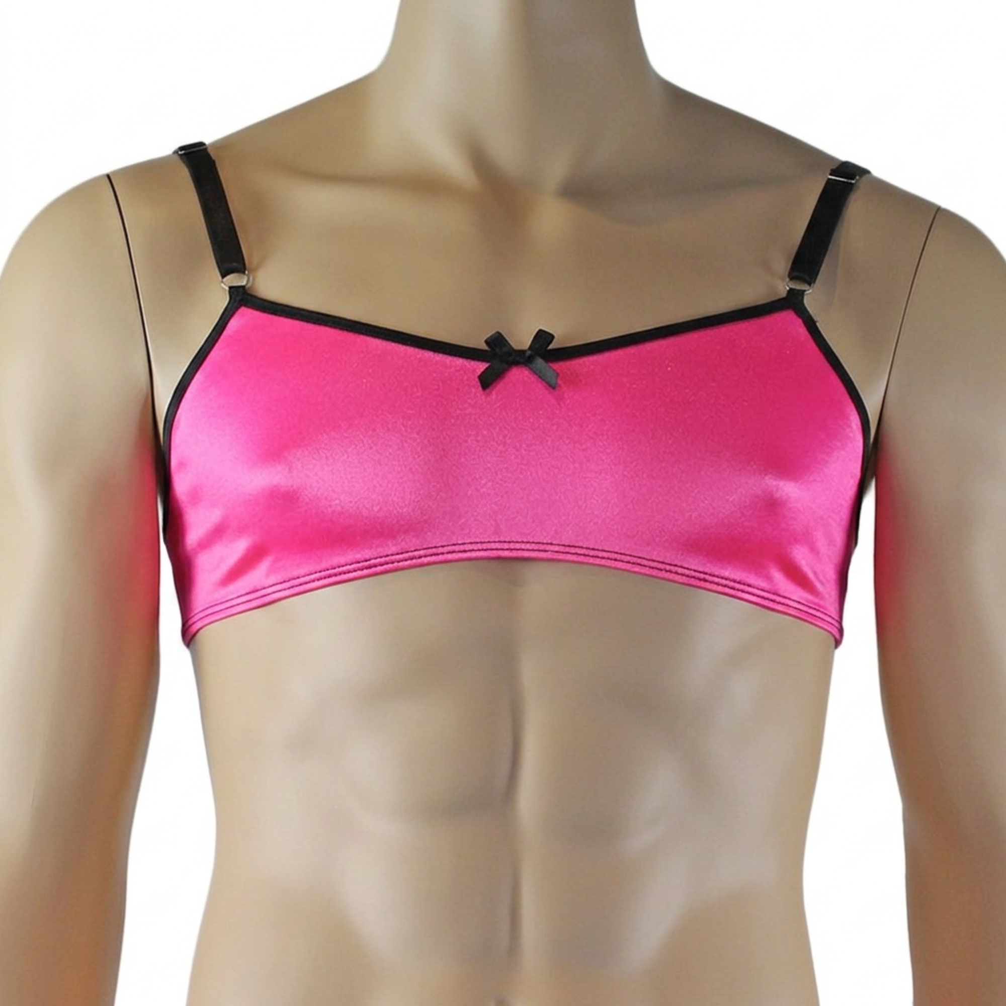 Mens Jenny Shiny Spandex Bra Top & G string Lingerie Hot Pink & Black