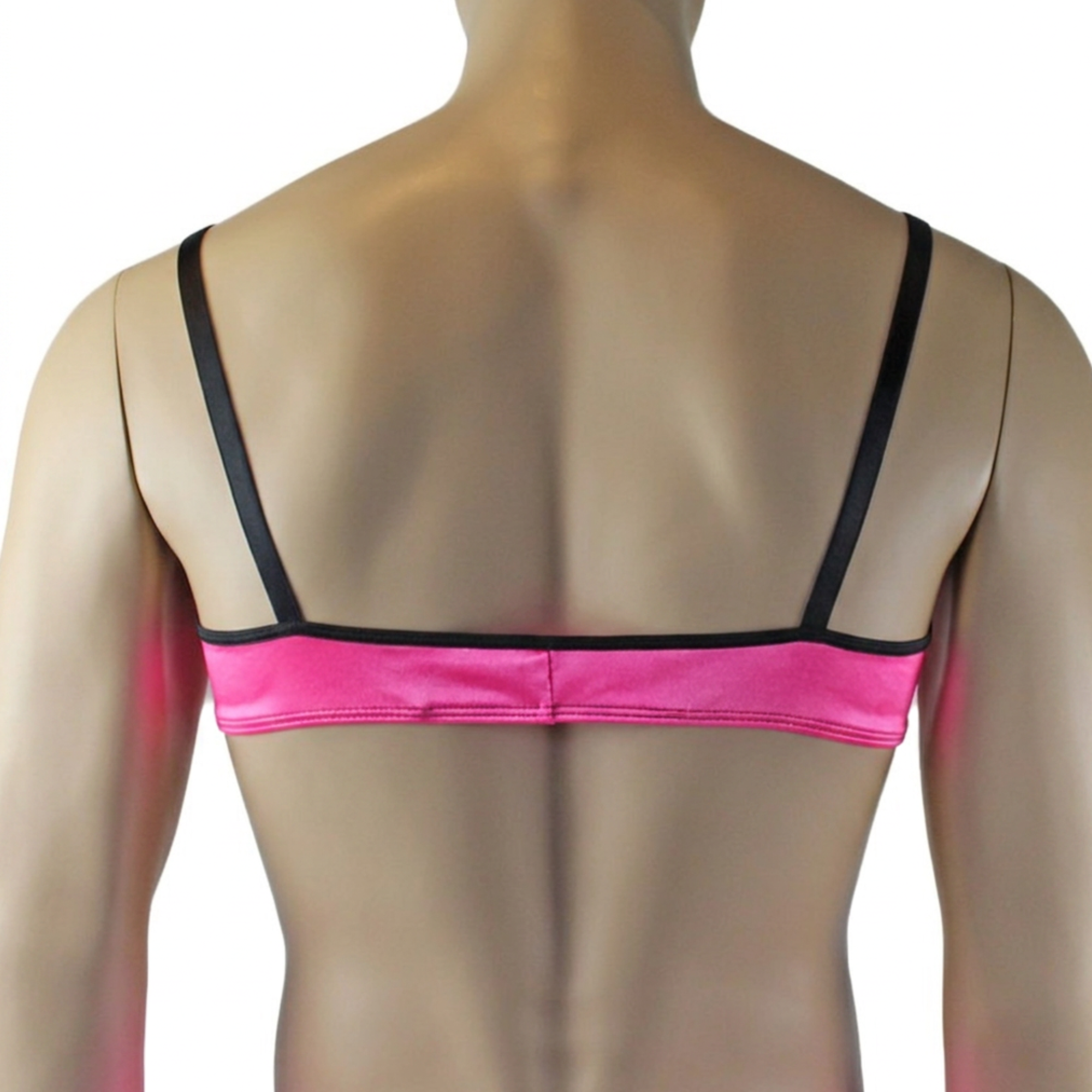 Mens Jenny Shiny Spandex Bra Top with Adjustable Straps Hot Pink & Black